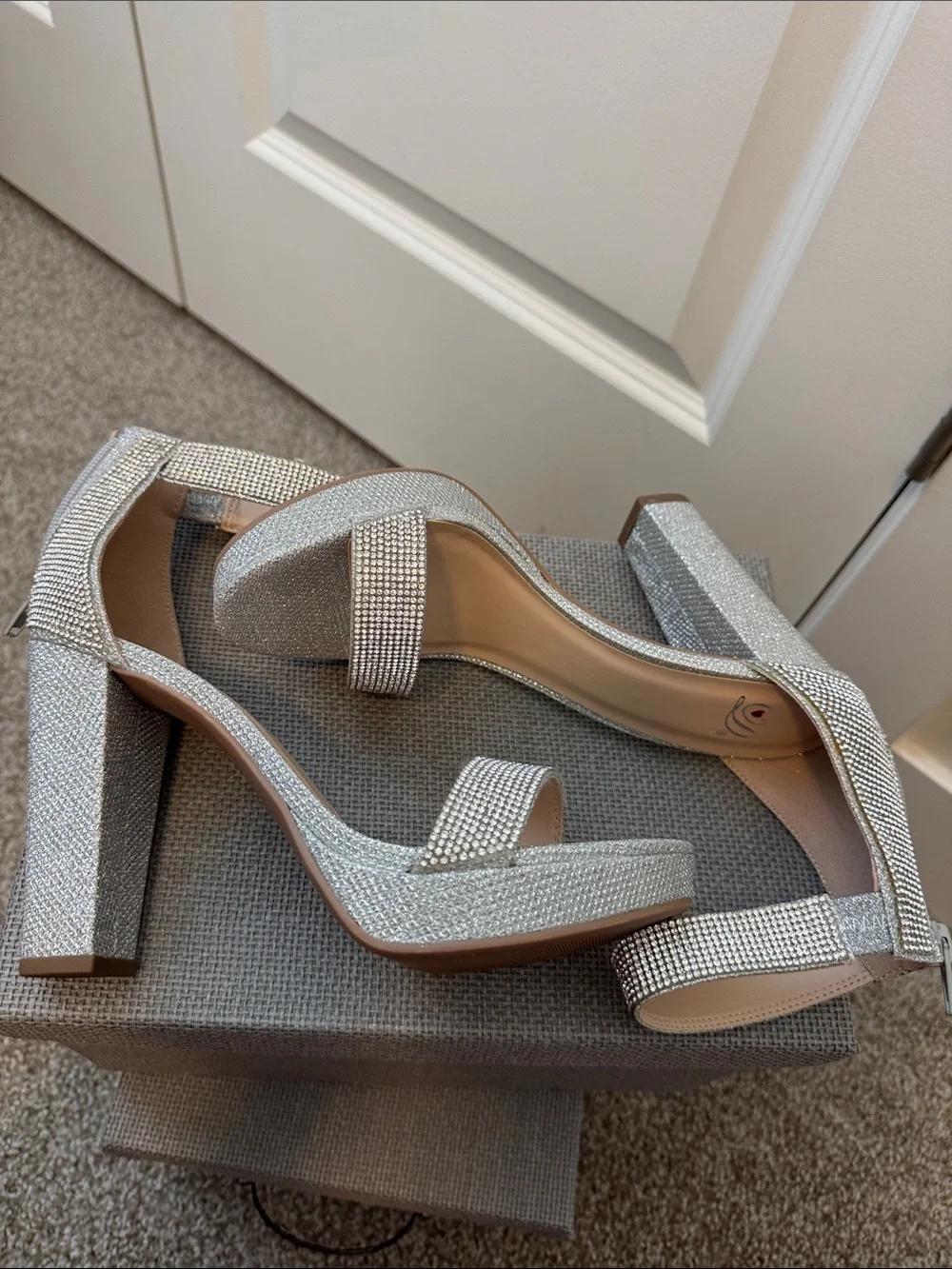 Silver Rhinestone Ankle Strap Women's Heels